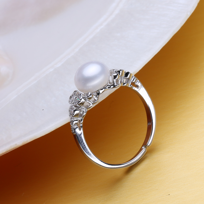 FENASY ангажман прстен,природен Бисер прстени за жените,Слатководни бисер накит,Бохемски 925 фунта сребрен прстен 2018 нови