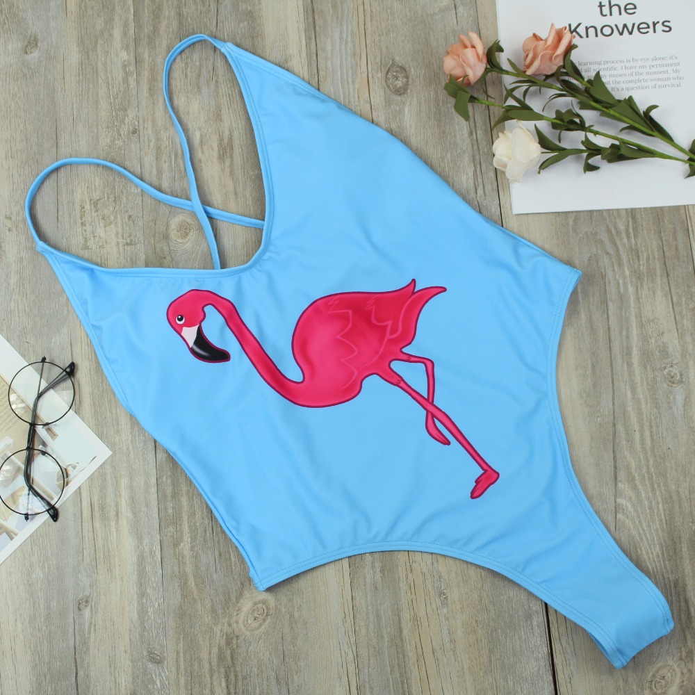 Фламинго Печати Backless Секси Дама Бански 2018 Завој Поместена едно Парче Костим за капење Женски Bodysuit им помогнам на пливаат одговараат за жени
