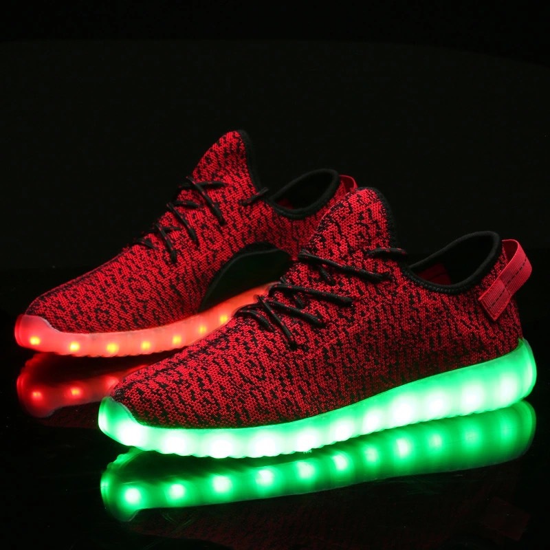 Нови кокос светилка чевли LED батерија светлина чевли дише ткаени секојдневен чевли на големо големина 35-45