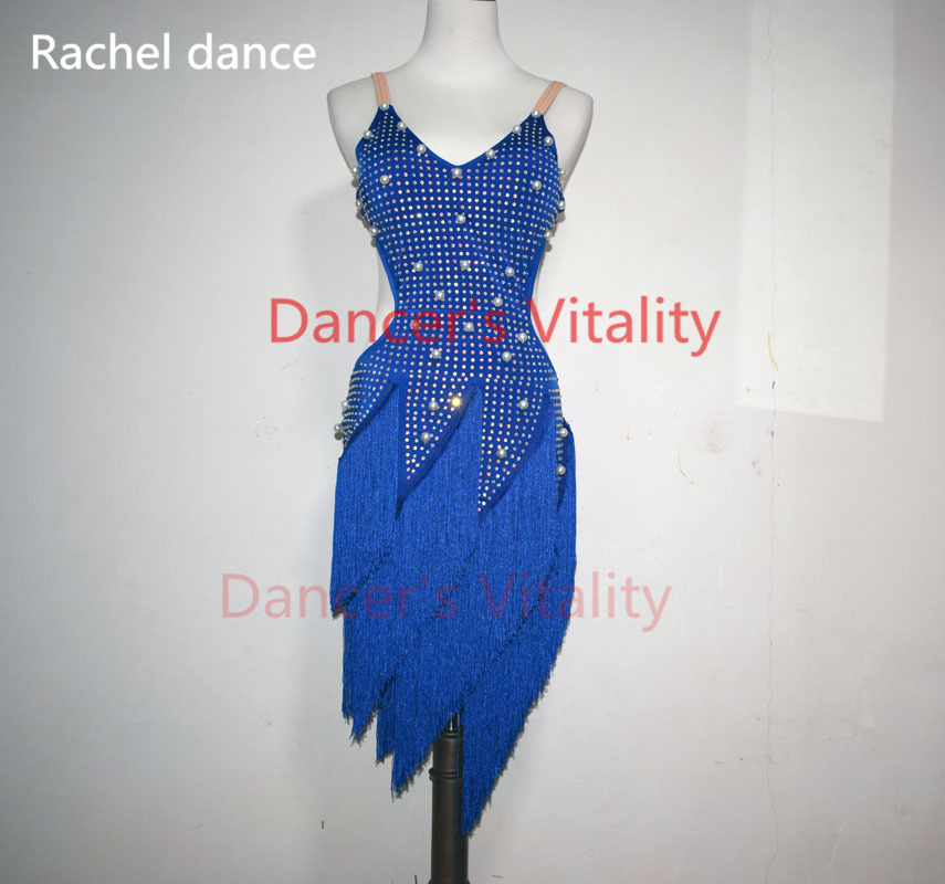 Дама перформанси латинска танц облека високи жени камења tassel латинска танц облечи девојки латинска танц шоу латинска танц фустани