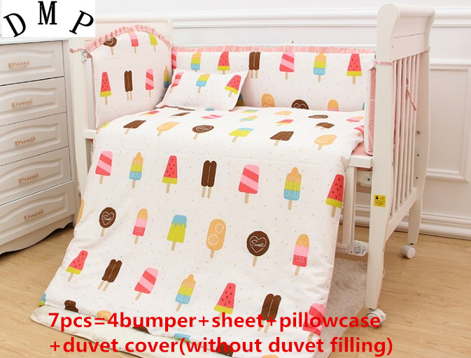 Промоција! 6/7PCS памук cot постелнина поставува Бебе девојки beddings сет .Бебе лен. 120*60/120*70cm
