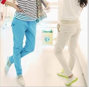 Бесплатен превозот на жените панталони година нови памук моден викенд Тенок лабава висока waisted Harem фармерки