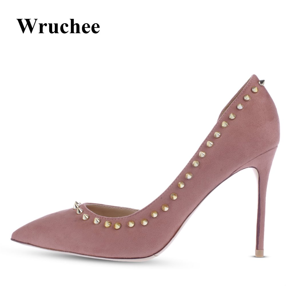 Wruchee фустан чевли на високи потпетици чевли жена посочи прсти скок велур намали страна голема големина 42 тенки потпетици 12cm