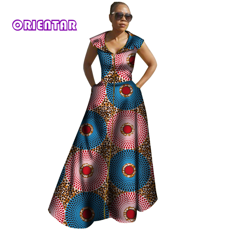 2018 Африкански Фустани за Жени Bazin Riche Ракави Vestidos Долго Фустани Dashiki Kanga Анкара Африканските Жени Облека WY2842