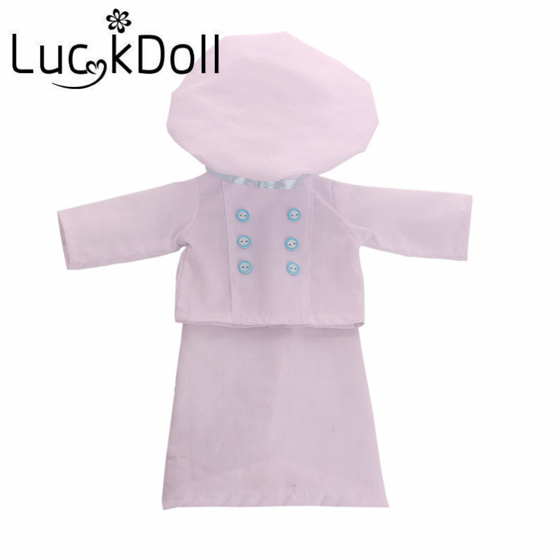 Luckdoll Готвач Облека вклучуваат Блузи+Директно здолниште+Капа за 43 см Бебе Родено Кукла или 18 инчен Американска Девојка