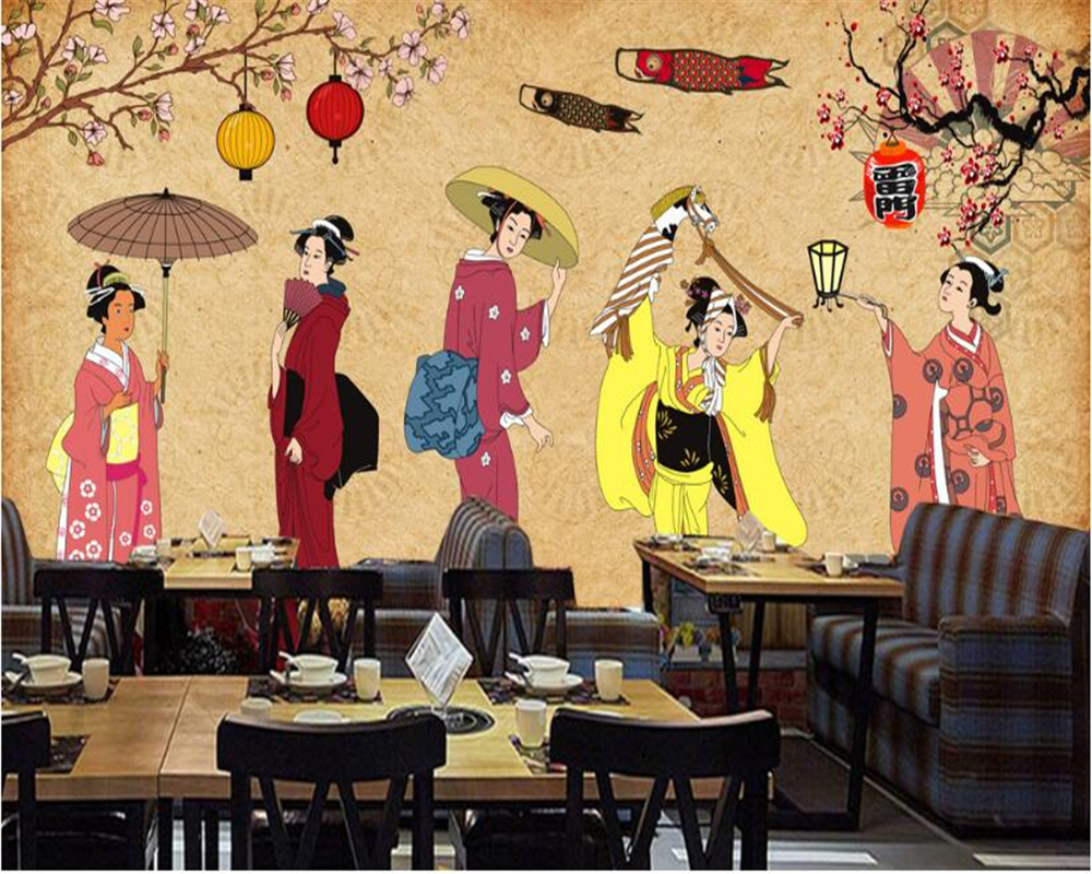 beibehang Мода свила крпа позадина Секси Јапонски гроздобер карактер продавница суши позадина ѕид de papel parede 3d