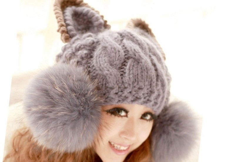 2017 Есен и зима бесплатен превозот на Волна, плетени жените мода мачка bunny крзно уво дизајн капа