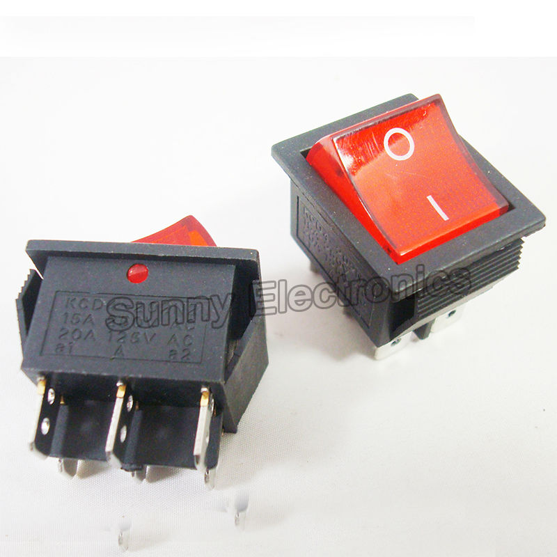 Бесплатни shiipng 5PCS DPDT Црвениот Индикатор Светлото На Latching 6 Pin Рокер Префрлате