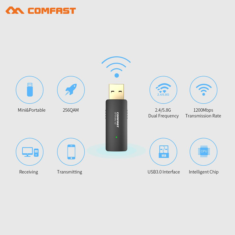1200M 802.11 AC лаптоп usb3.0 wifi адаптер Двојна Бенд 2.4 Ghz/5Ghz USB Безжичен/Wi-Fi AC мрежа картичка Comfast Пристапна