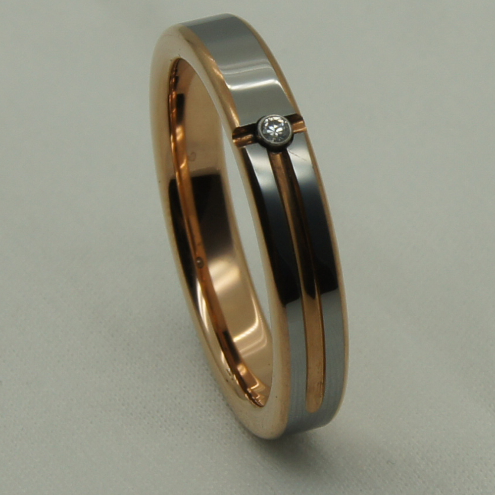 ретки 4mm 2tone розово злато позлата cz inlayed hi-tech нула доказ свадба волфрам прстен 1pc