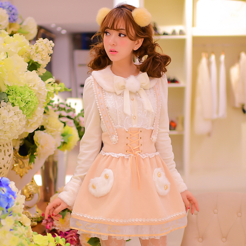 Принцезата слатка лолита кошула Бонбони дожд Јапонски стил нови зимски Волна со мека крпа дремка на Дното кошула CR02