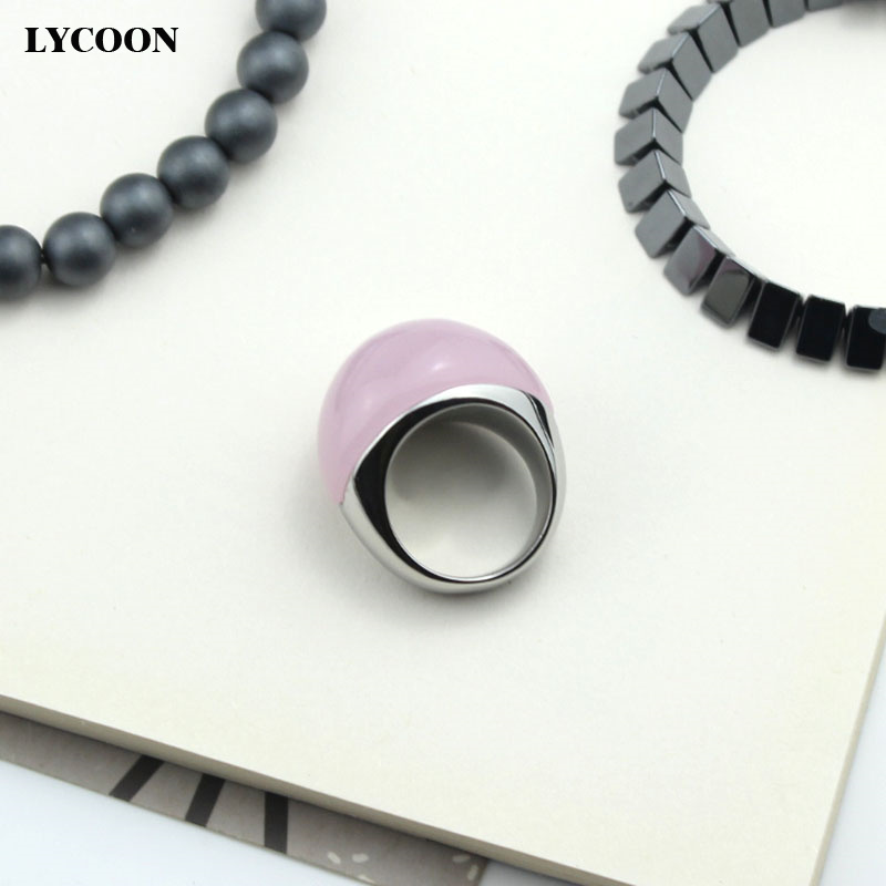 LYCOON Топла продажба жена Мачка очи накит, прстени висок квалитет 316L не ' Рѓосувачки челик розова опал камен прстен,