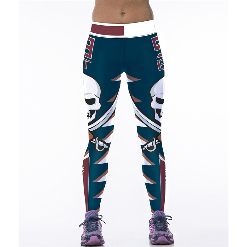 Спорт Жените Leggings Фудбал Черепот 3D Печатење со Висок Појас Панталоните Дама Движење Панталона Брз Сува Capris Фитнес
