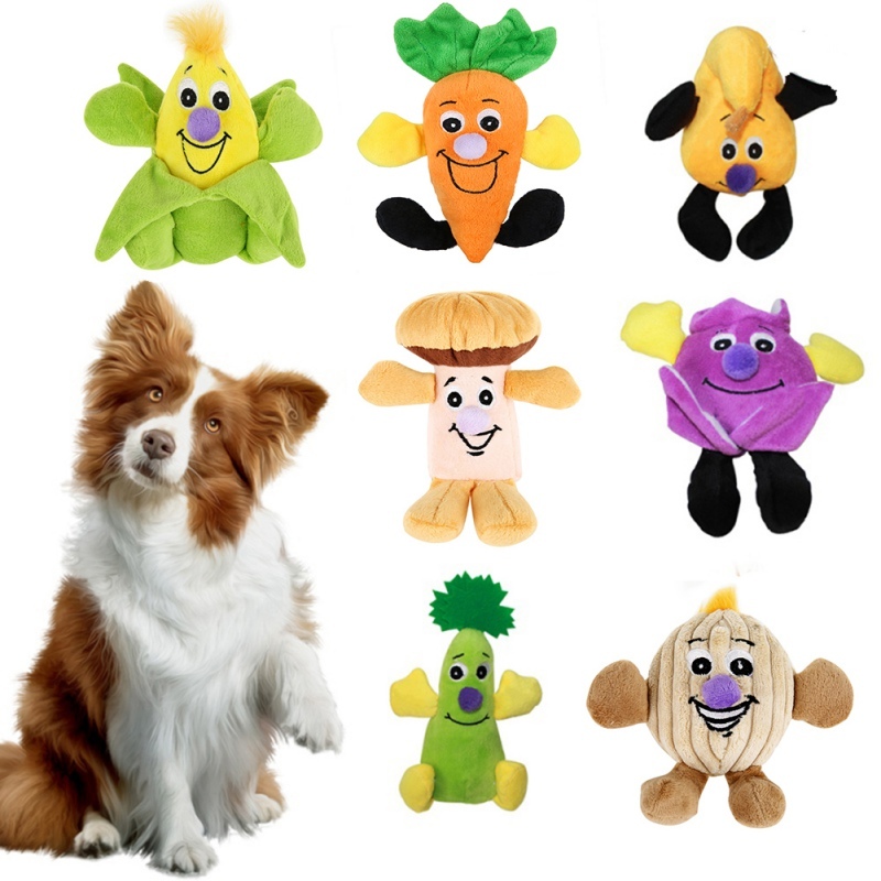 18 Дизајни Милениче Џвакање Squeaker Писклив Кадифен Звук Овошје Зеленчук И Хранење Шише Куче Играчки