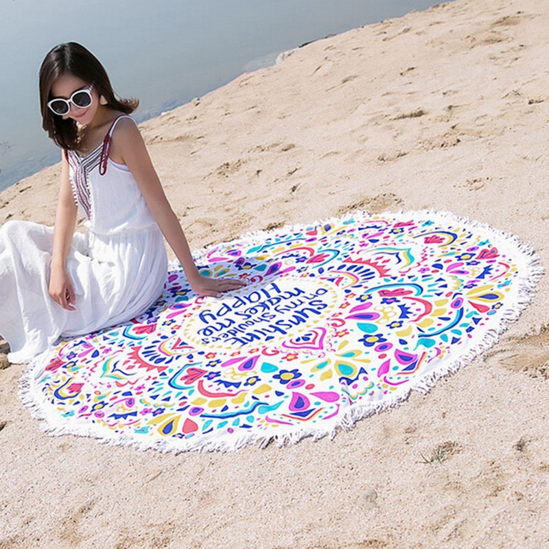 Chiffon Tassel Индискиот Mandala Tapestry Плажа Крпа Sunblock Круг Бикини Прикривање Ќебе Lotus Бохемски Јога Мат Пад