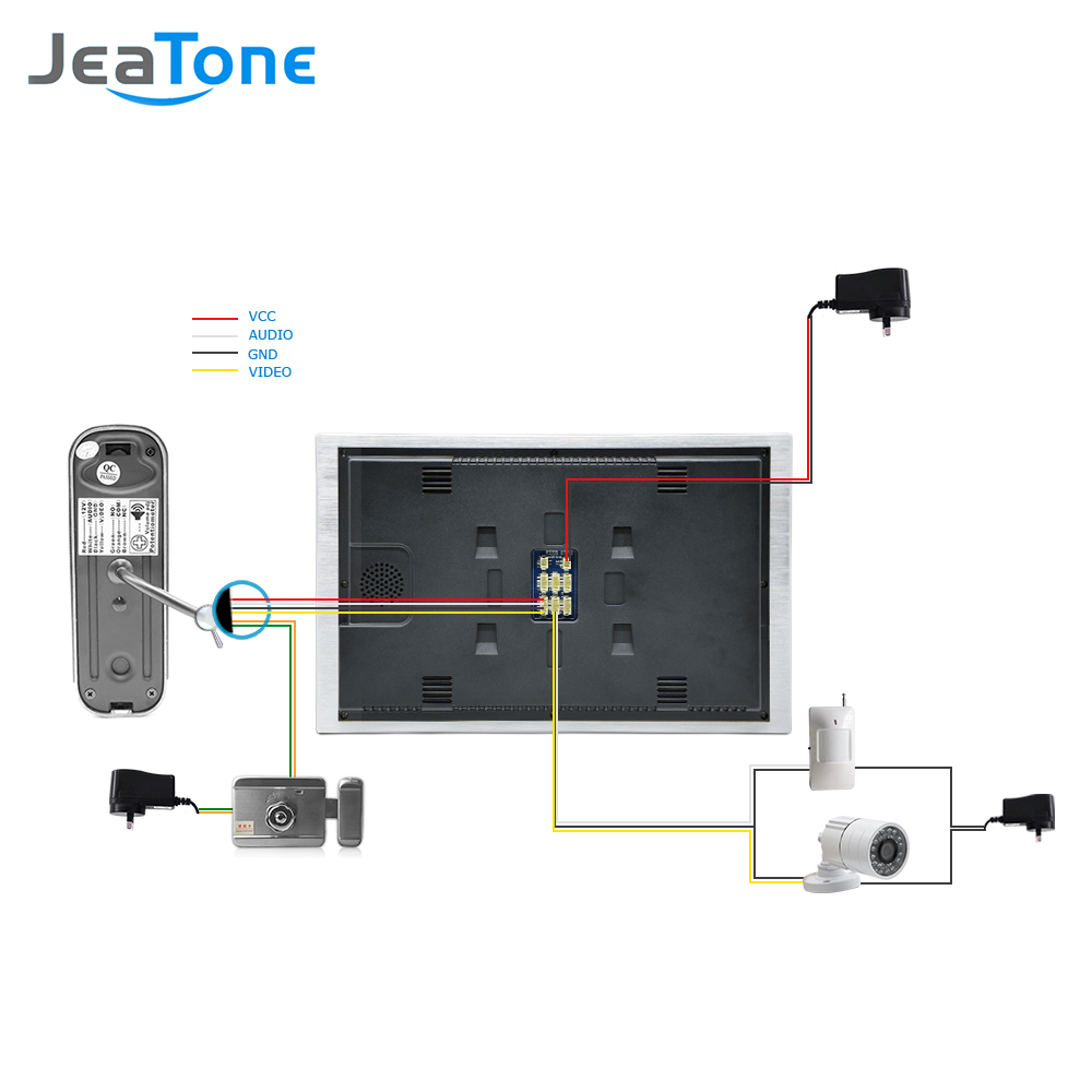JeaTone 10 инчен TFT LCD Вратата Спогодба Видео Врата Системот со Камера 2.8 mm Објектив 1200TVL 1V1 Вратата Контрола