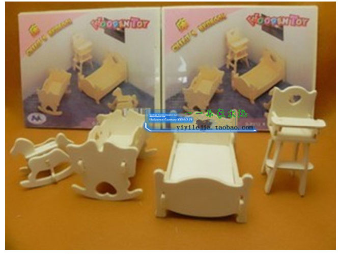 3D Дрвени DIY детскиот Едукативен Загатка Кабинет Претендираат Игра Мебел Мини Играчки Домаќинство Модел Мал Кревет Куќа