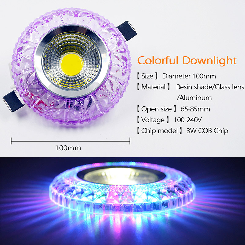 LED Шарени вградна светилка кочан глобална напојување за AC100-230V 3W led таванот вградна светилка виножито RGB таванот