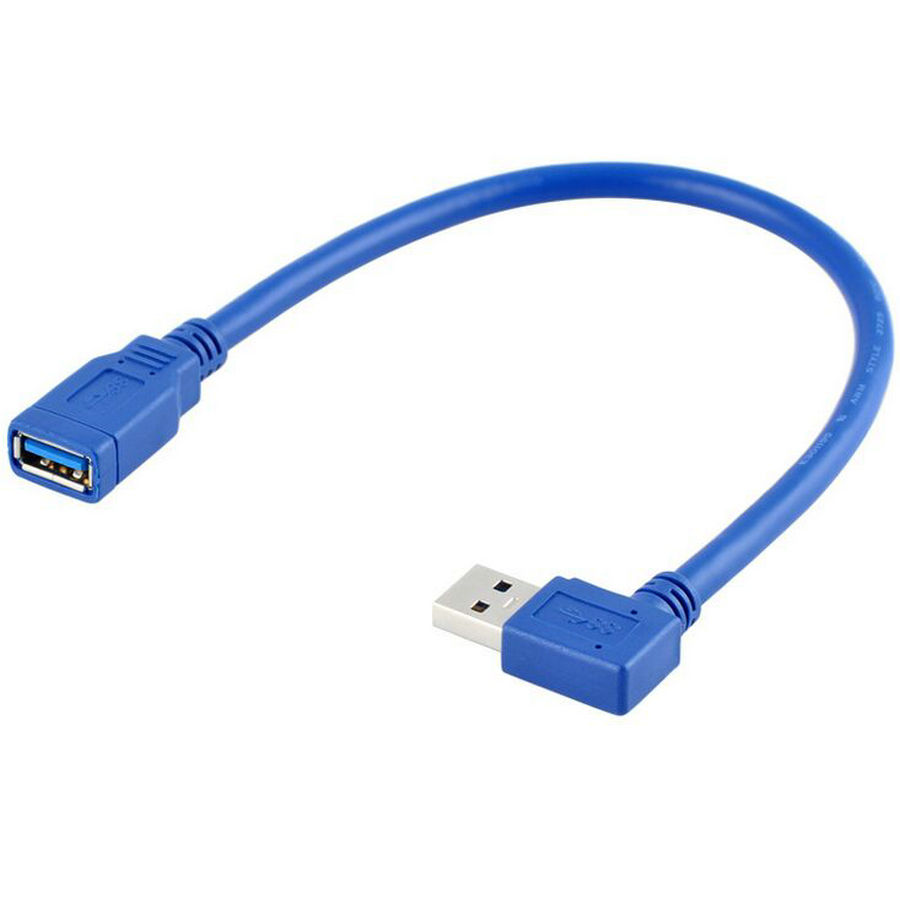 Голема-П Висок квалитет USB 3.0 Продолжување Кабел USB3.0 Машки да се Женски 90 степени Лево / Десно Агол Extender Сина