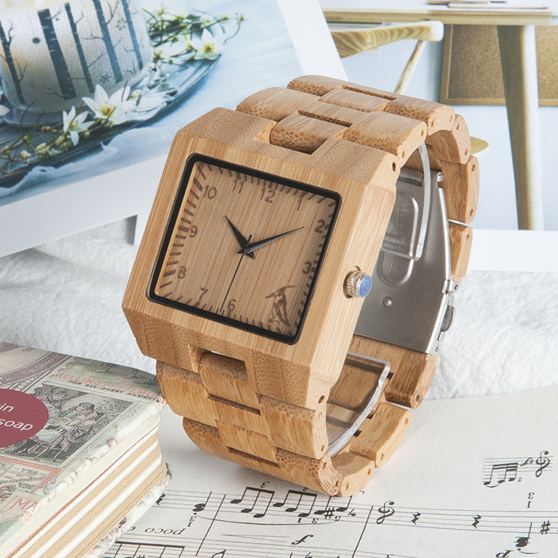 БОБО ПТИЦА Врвот Бренд рачен часовник Мажите Бамбус Бенд Часовници Јапонија Movenment Кварц се Види во Подарок кутија