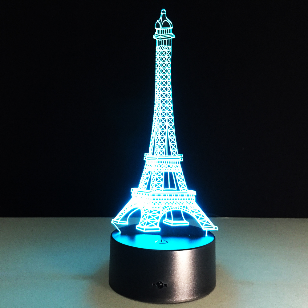 Ла Турнеја Ајфеловата Романтично Осветлување 3D Ајфеловата Кула LED USB Деца Ноќ Светлина Убава Боја се Менува Дома Декорација