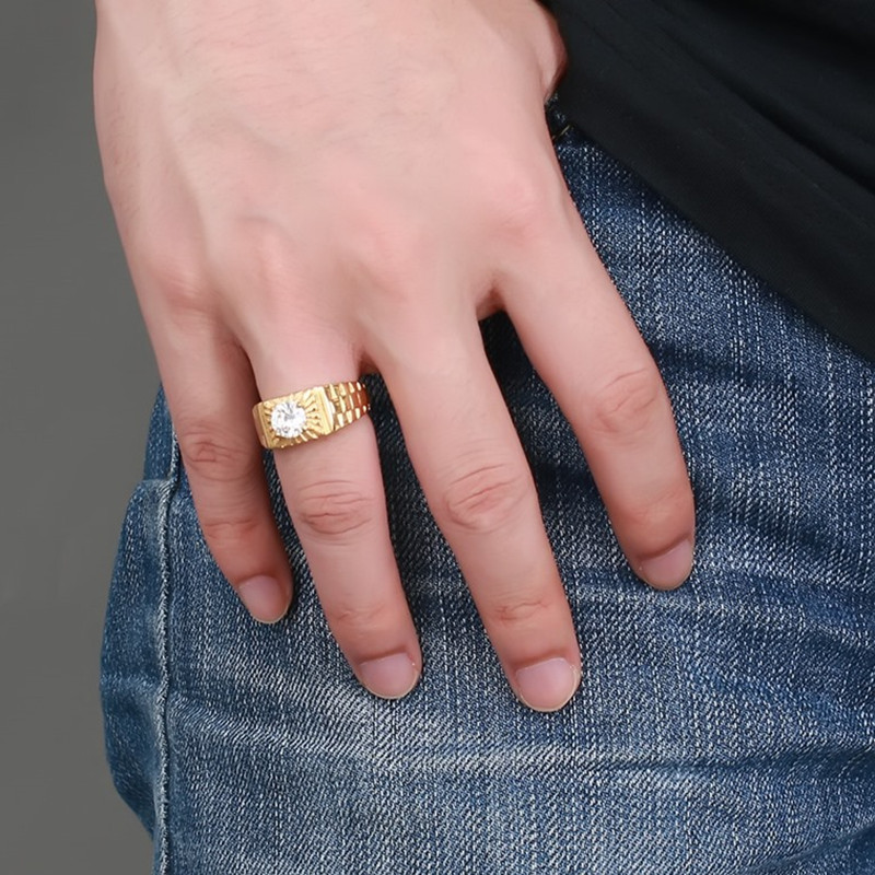 Злато-боја свадба прстени голема Кубни Циркон ангажман прстени за мажи гроздобер мода накит anel masculino aliancas де