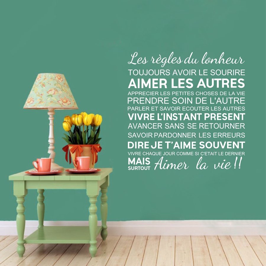 Француски Цитати Ѕид Налепници На Правилата на Среќа Винил Ѕид Налепници Дома Декорација FQ0001