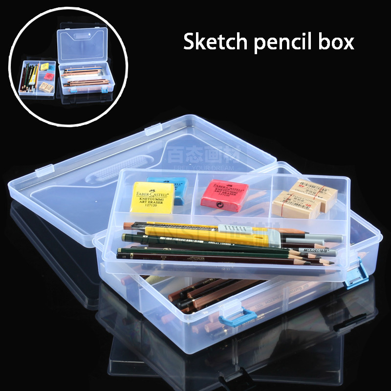 Висок-квалитет на уметноста транспарентен пластични молив случај складирање кутија мултифункционален скица кутија двоен