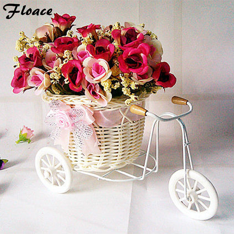 Floace цвеќиња + вазна поставите рози вештачки цвеќиња декорација цвет Дома мебел