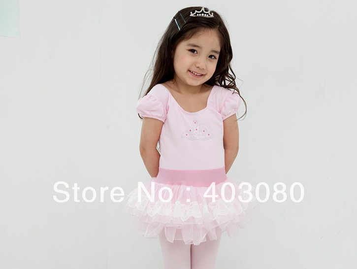 Кореја розова & бели кратки ракави 4 - 8 години Децата балет здолниште,девојки протезите здолниште танцување фустан