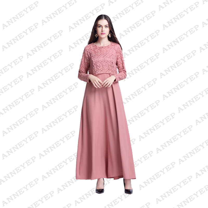 Нова Мода исламската чипка о вратот абаја фустан kaftan за Малезија жените абаја турски долг ракав муслимански фустан