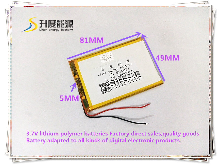 3.7 V 2800mAh 504981 полимер литиум јонска батерија Li-ion батерија за mp3 mp4 dvr моќ банка Е-КНИГА