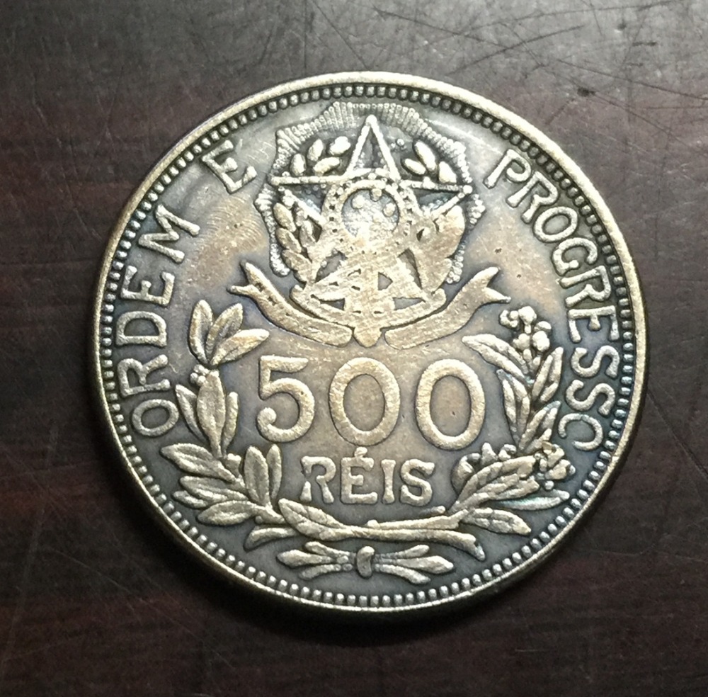 1912 Бразил 500 Реис сребро Позлатен монета Копирате