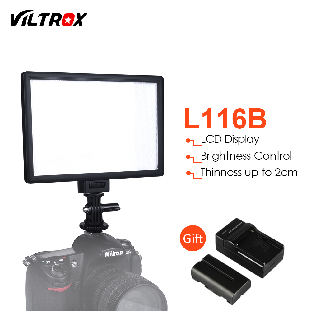 Viltrox L116B Тенок LCD Дисплеј Dimmable dslr фото Фото Студио LED Светло во Видео+Батеријата+Полнач за Canon Nikon Камера
