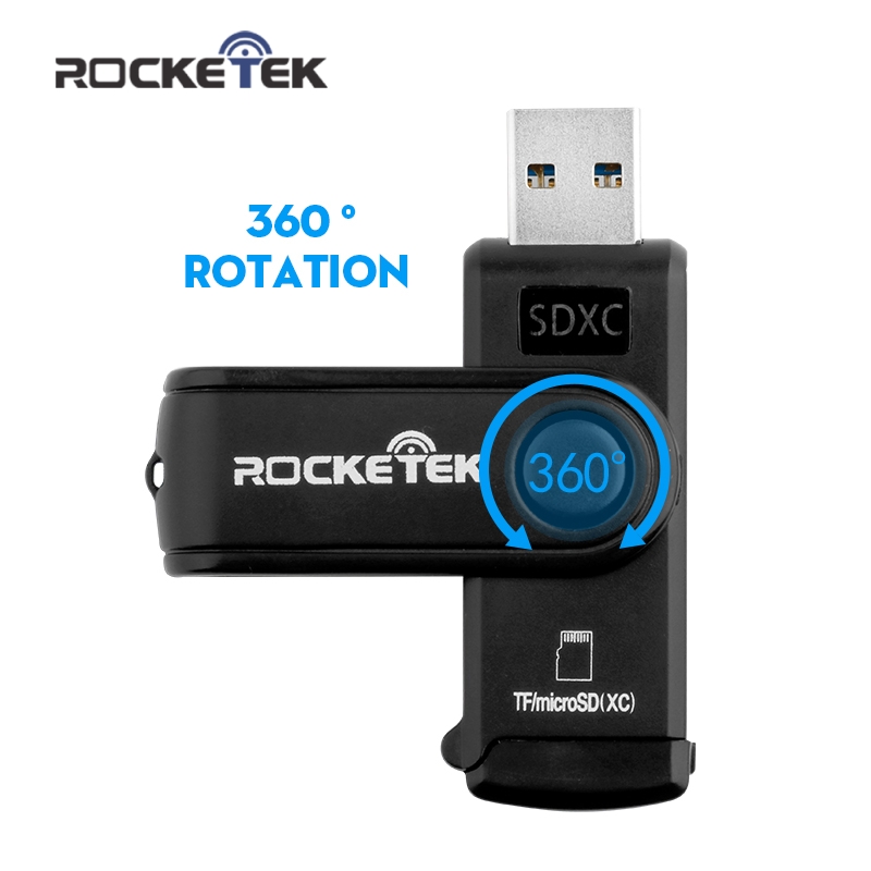 Rocketek исто време прочитајте 2 картички, USB 3.0 Читач за Мемориска Картичка Од 2 Слотови Картичка Читач за SD, micro
