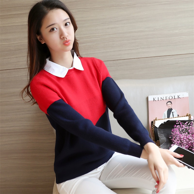48, новиот корејската верзија на жените е само-култивирање плетење, боја рендерирање кошула, кошула јака џемпер, F1517