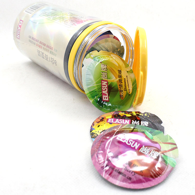 Elasun кондом, една кутија+еден круг кондом складирање, Оригинални 24pcs/кутија Elasun човек начин на живот 8 стилови