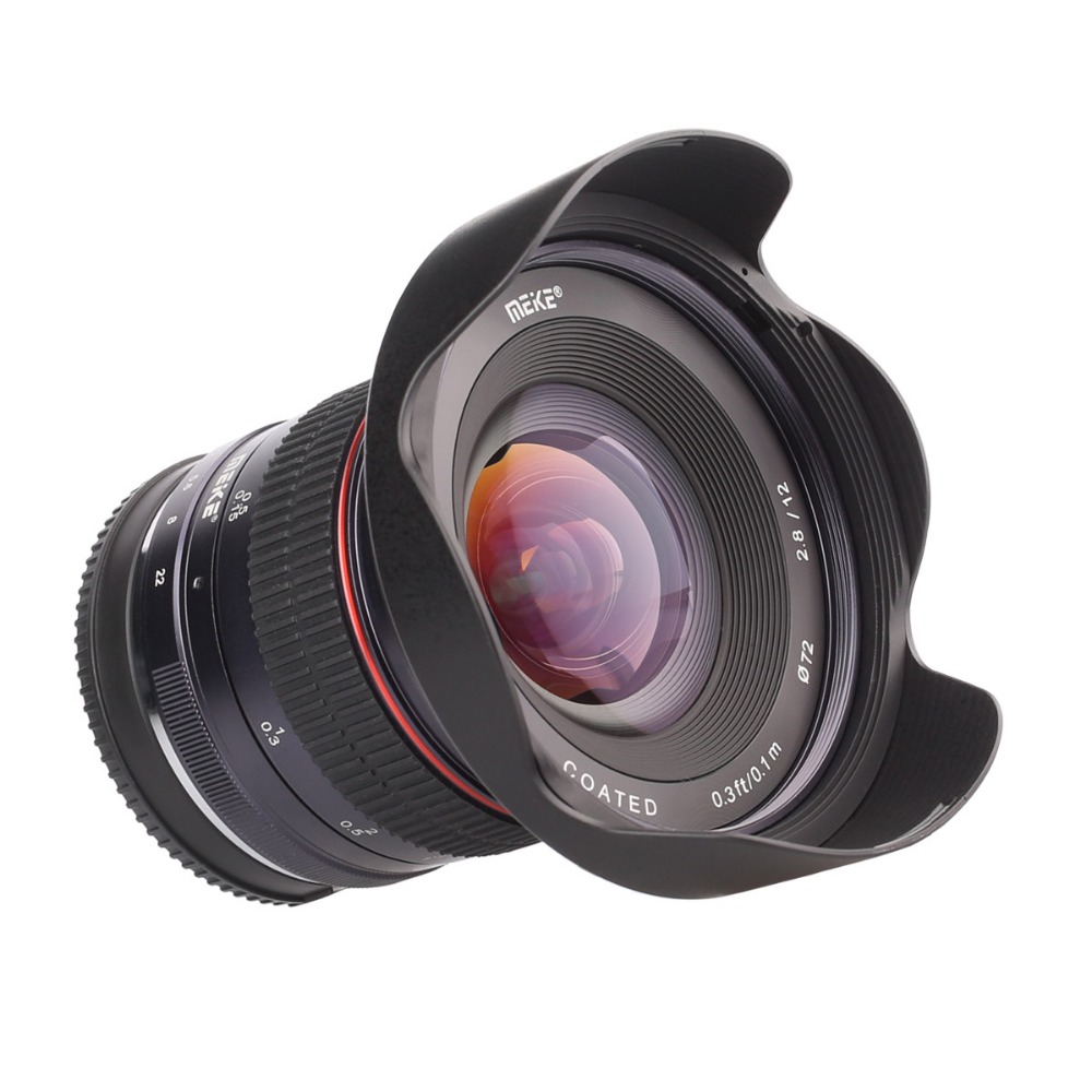 MEKE 12mm f/2.8 Ултра Широк Агол Фиксен Објектив со Removeable Хауба за Sony Алфа и Nex Mirrorless Камера со APS-C