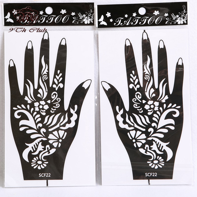 4Pair (8pcs)Mehndi Хена Тетоважа Матрицата Шаблони,Цвет Сјајот Airbrush Рака Хена Тетоважа Stencils За Тело Бои 2021221