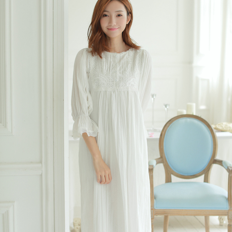 жените памук sleepwear кралската мода гроздобер чипка nightdress принцеза nightgown дневна nightwear