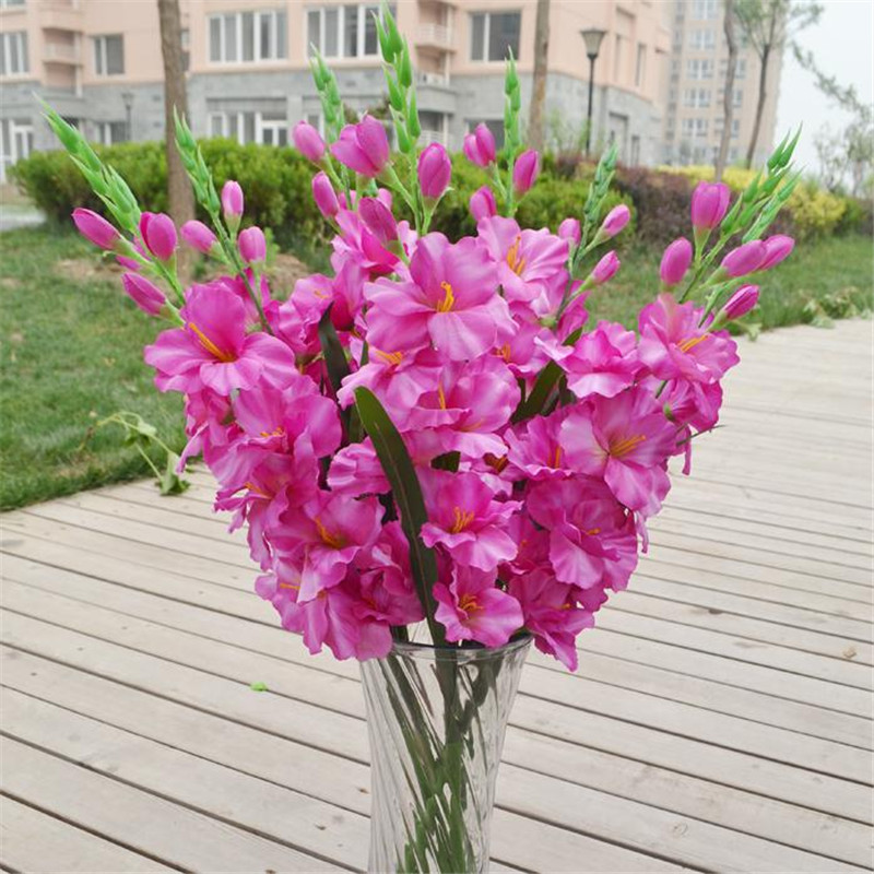 12pcs Лажни Еден Матични Gladiolus Вештачки Цвеќиња Gladioluses за Свадба Дома Партија Декоративни Цвеќиња 8 Colores