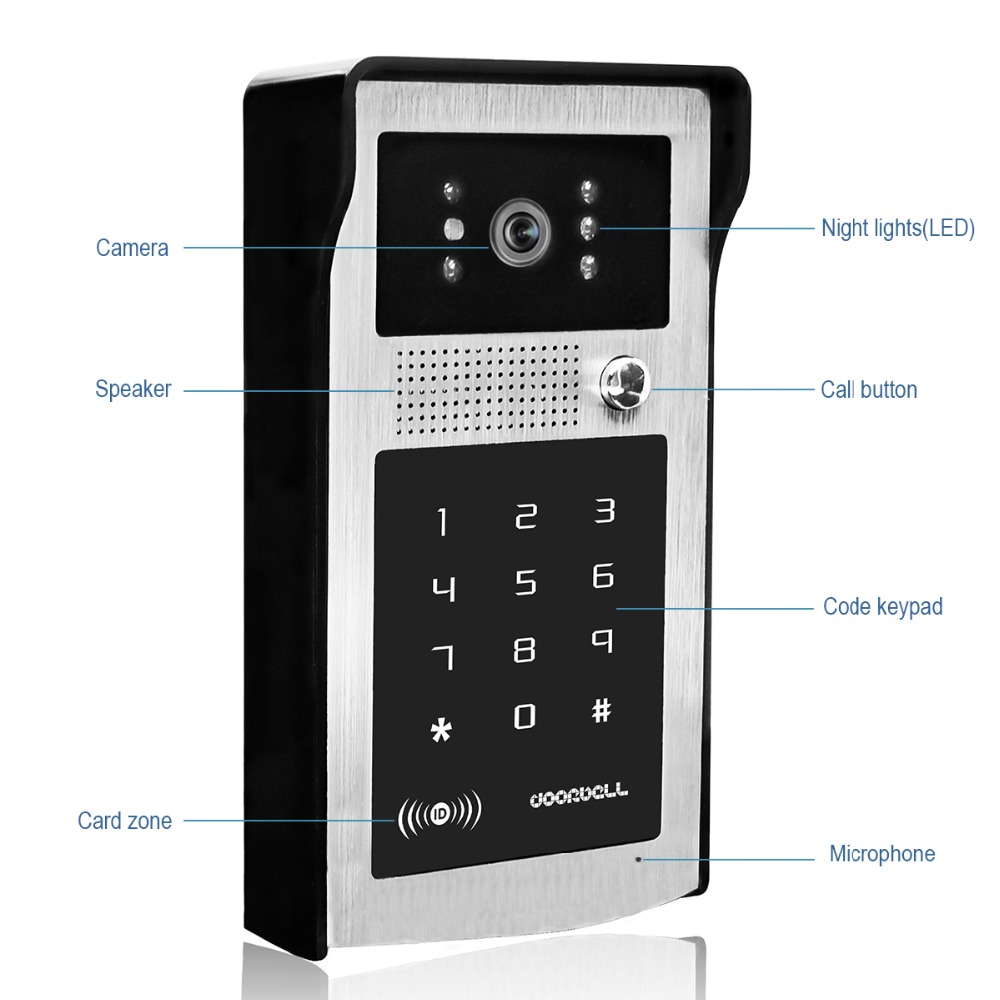 7 LCD Монитор Жичен Видео Врата на Врата Телефон Спогодба Систем Алуминиум Легура Случај Код ID Keyfobs го Отклучите
