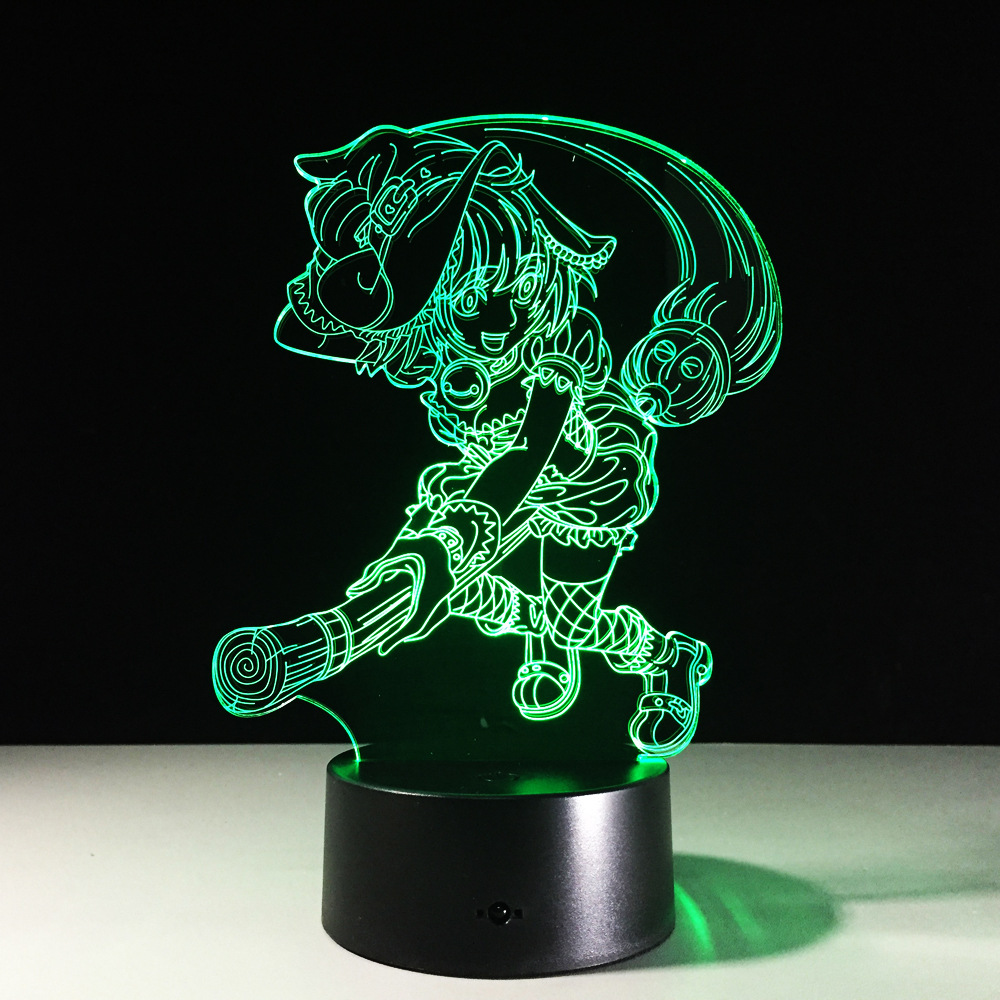 TouHou Проектот Kirisame Marisa 3D Led Ноќ светла Боја Менување на Маса Светилка USB Акрилик За Божиќ Подарок