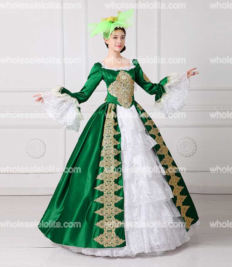 2017 Сосема Нов Зелен Везови Marie Antoinette Фустан Граѓанска Војна Јужна Belle Маскарада Бал Reenactment Жените Облека