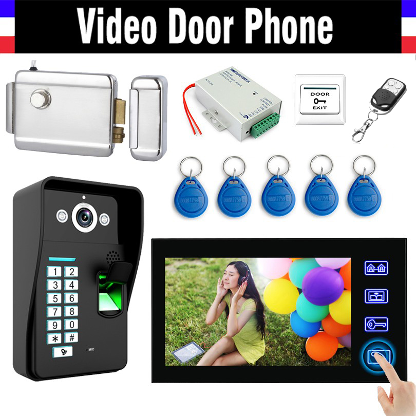 Жичен 7 Touch Видео Врата Телефон Спогодба Врата Колекции Отпечаток ID Keyfobs лозинка тастатурата Електронско Заклучување