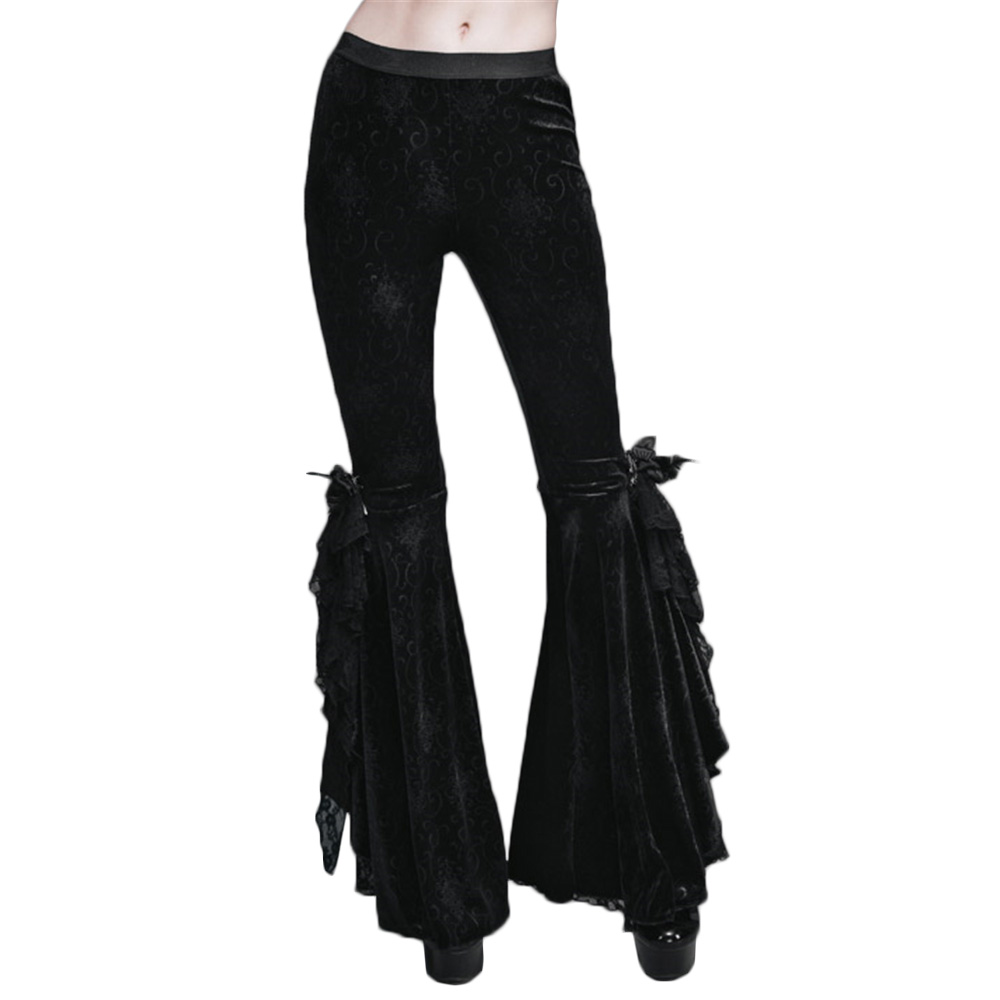 Готски Жените Бел-дно Панталони Црни Cospaly Труба Секојдневен Панталони Фаза Перформанси Чипка Одблесокот Панталони