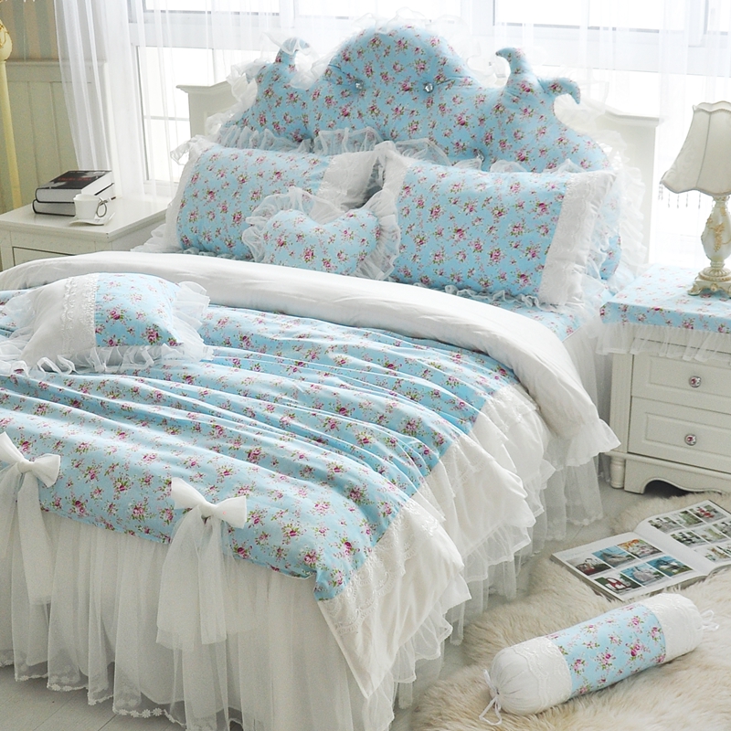 Чипка&памук 3/4pcs флорални Принцеза стил постелнината не пополнување прекривки покрие наместен кревет здолниште близнак