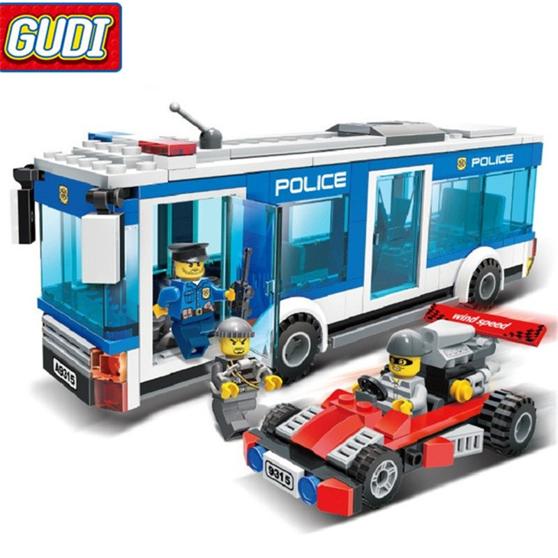 GUDI Град Полициска Станица 256pcs Тули Автобус Градежни Блокови Едукативни Роденденски Подарок Играчки За Деца
