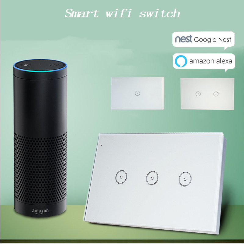 AU/НИ Стандард 10A/Банда Smart WIFI Switch 1/2/3 Банда екран на Допир Панел Безжичен Далечински Wifi Светлина Префрлете се Работи Со Алекса Google Дома