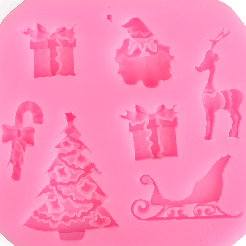 3D Божиќ Серија Дизајн Подарок Ирваси Дедо Мраз Дрво Crutch Санки во Облик на Силиконски Фондан Мувла Бонбони Чоколадна Торта Molud